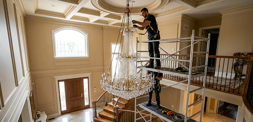 Two-Story Foyer Chandelier Installation in Delaware